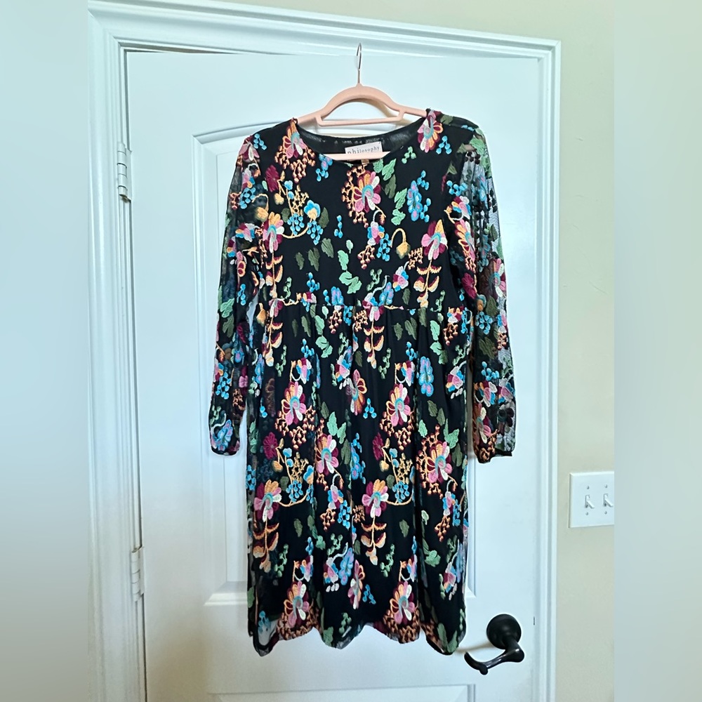 Philosophy black color floral embroidery dress